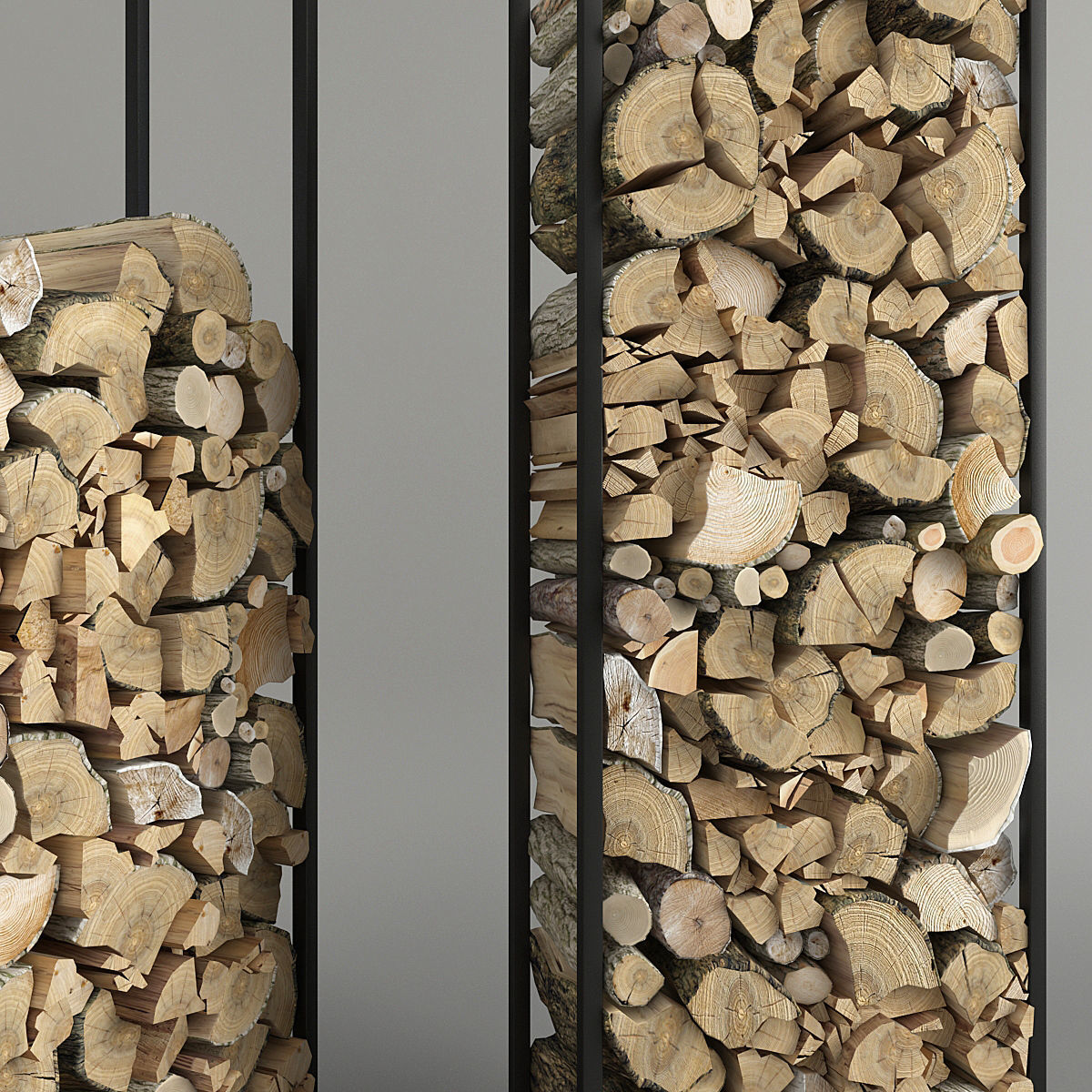 Firewood stacked logs in metal frame 3D model_3