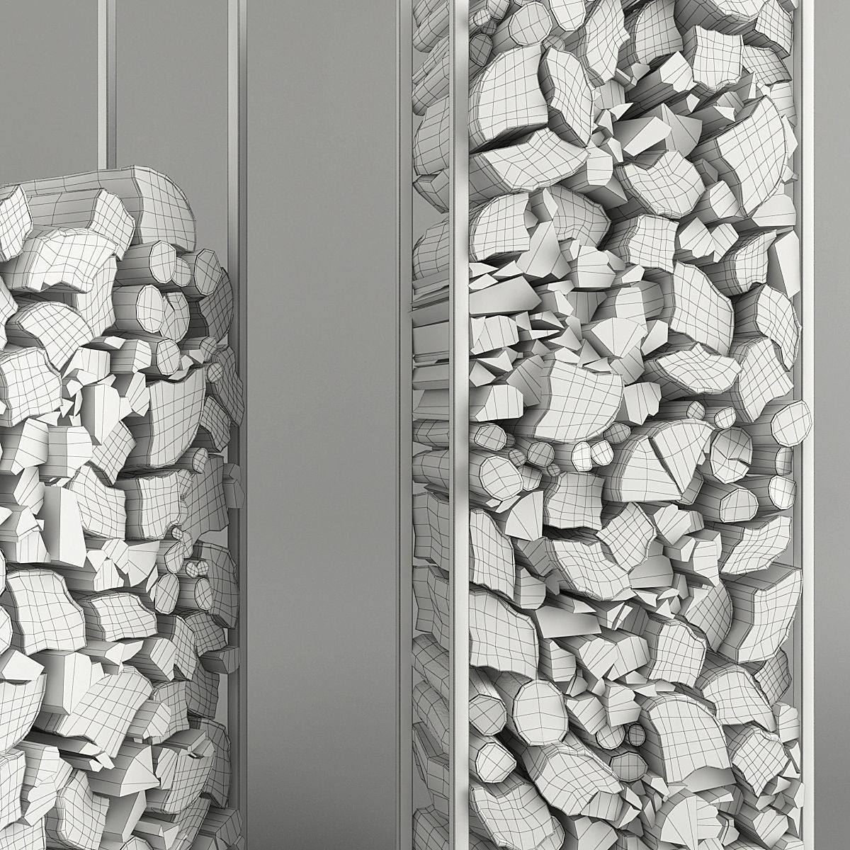 Firewood stacked logs in metal frame 3D model_11