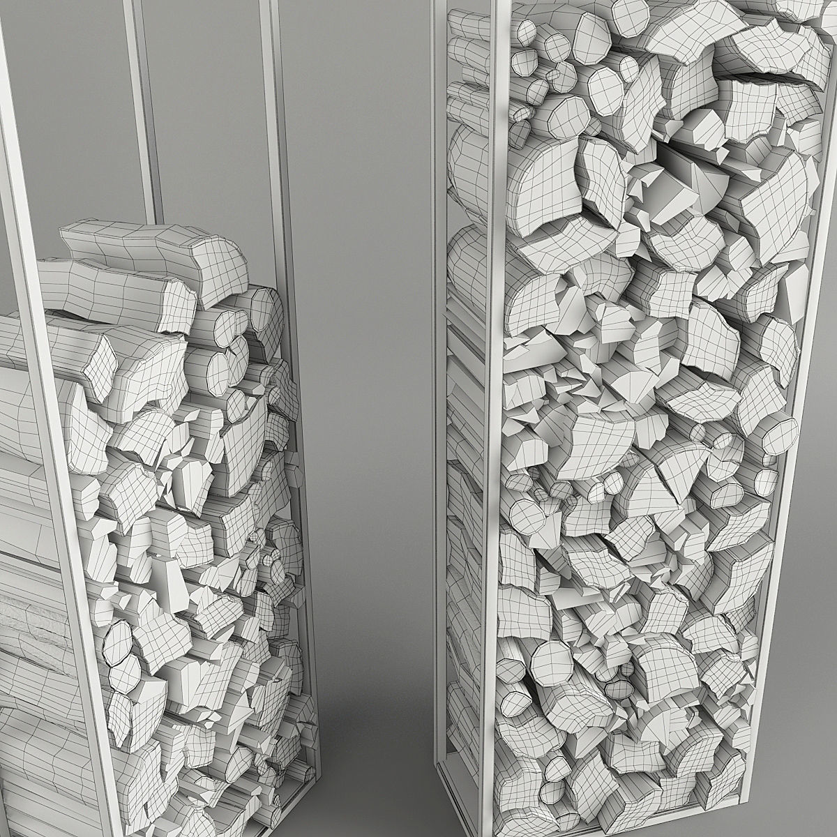 Firewood stacked logs in metal frame 3D model_12