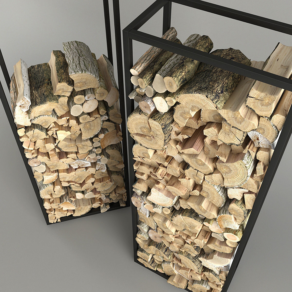 Firewood stacked logs in metal frame 3D model_7
