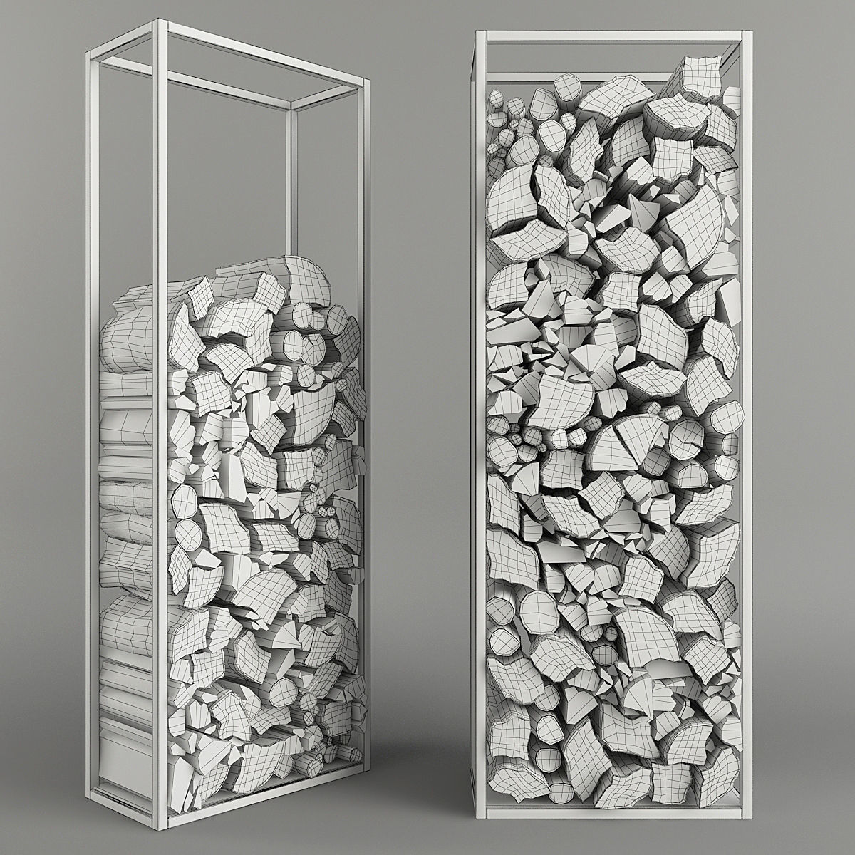 Firewood stacked logs in metal frame 3D model_14