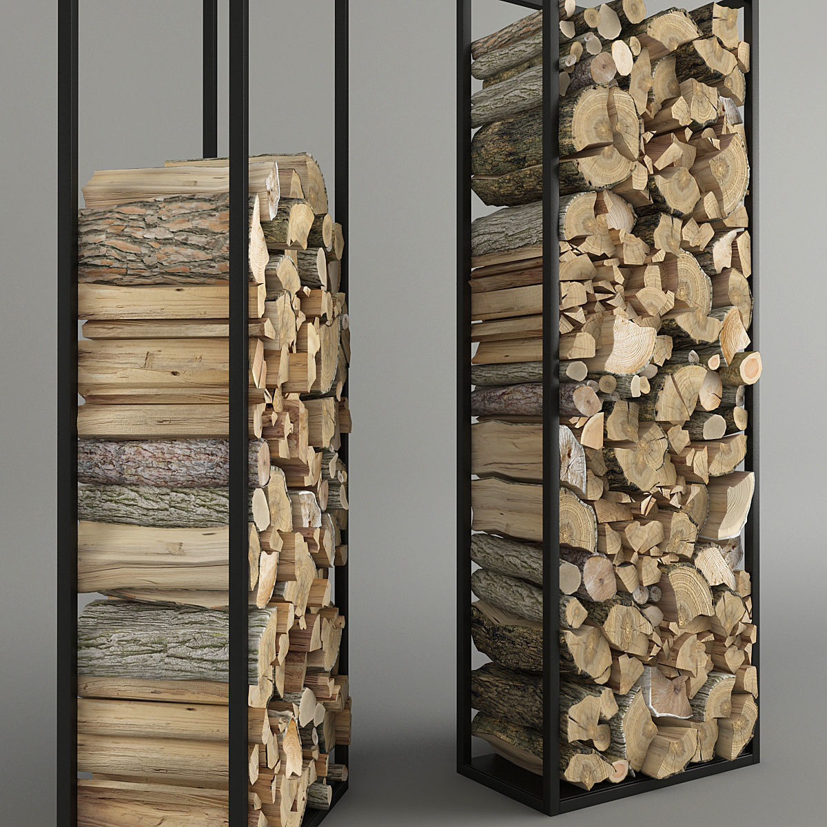 Firewood stacked logs in metal frame 3D model_6