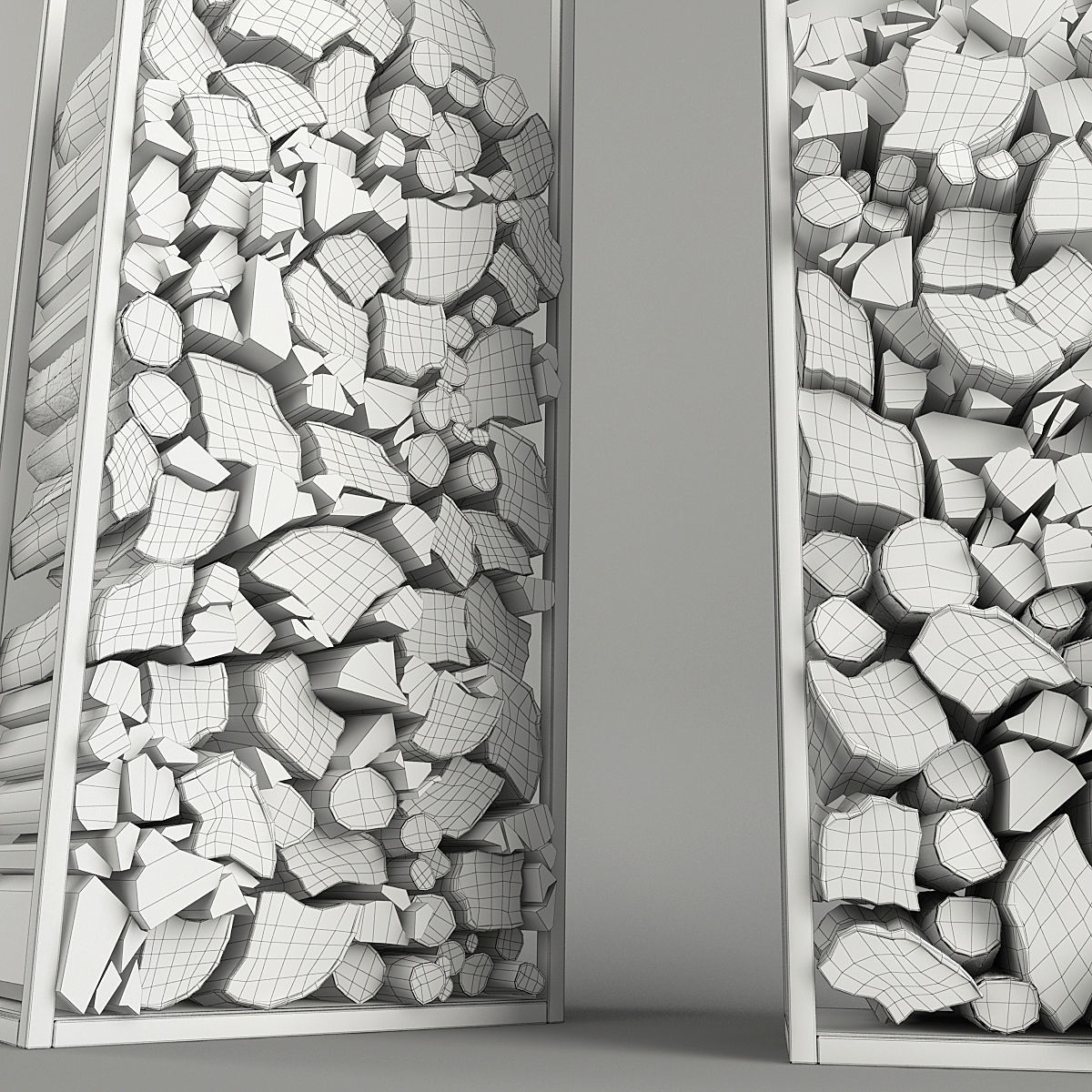 Firewood stacked logs in metal frame 3D model_13