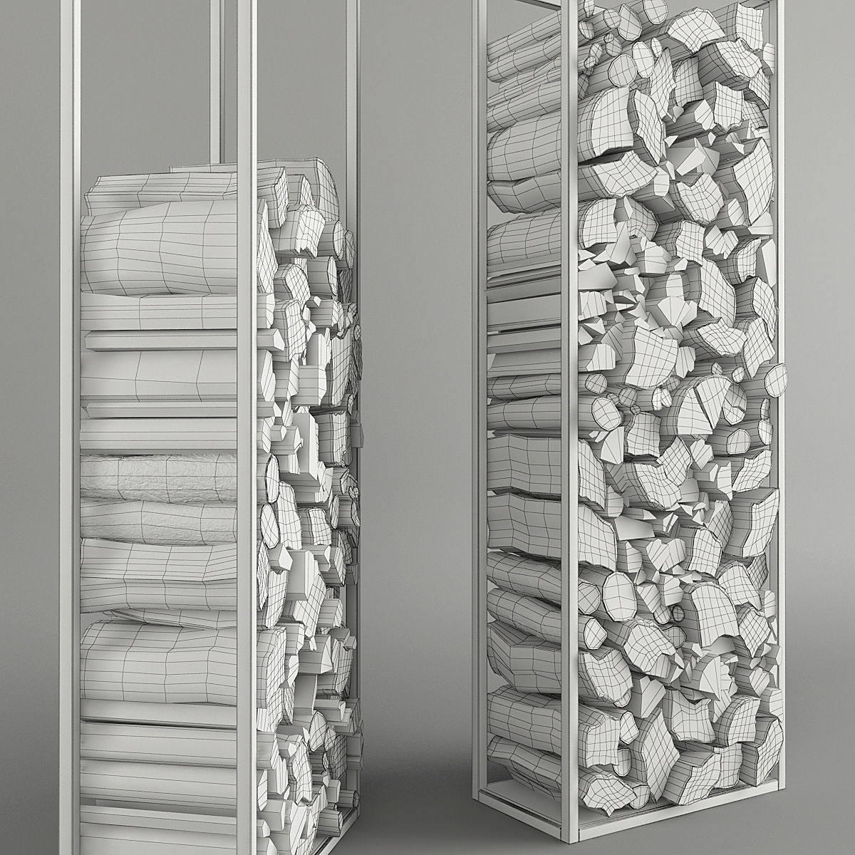 Firewood stacked logs in metal frame 3D model_15
