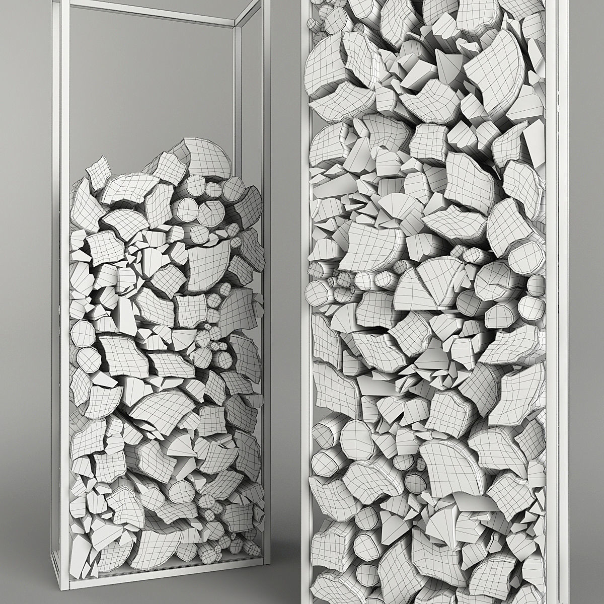 Firewood stacked logs in metal frame 3D model_9