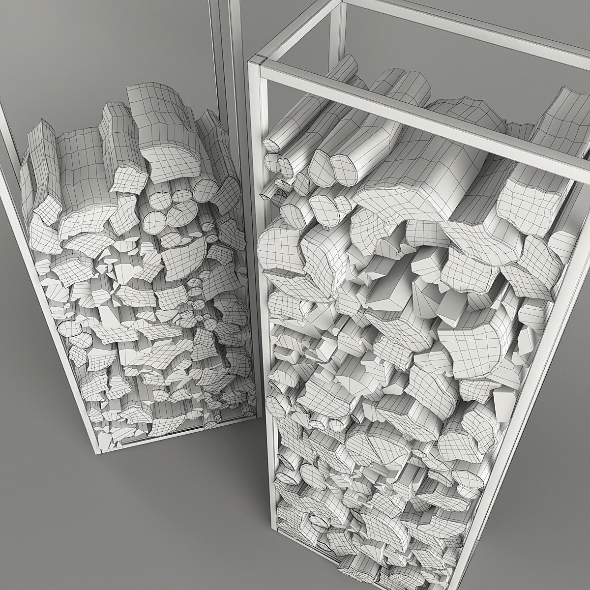 Firewood stacked logs in metal frame 3D model_10