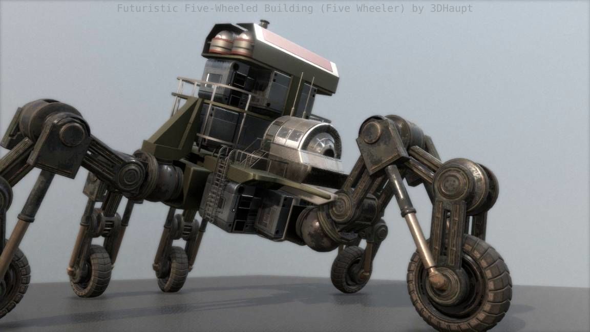 Futuristic Five-Wheeled Building - Five Wheeler - Free Download Free low-poly 3D model_17
