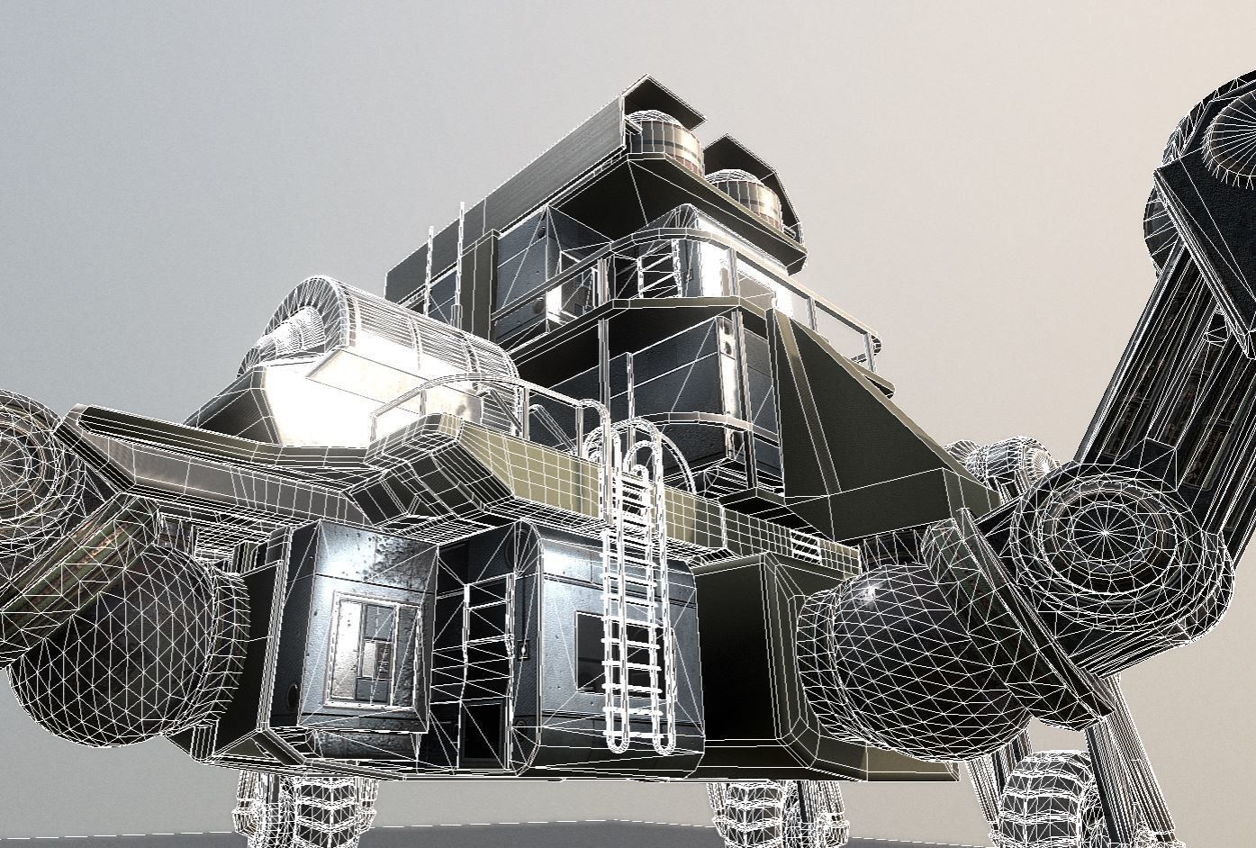Futuristic Five-Wheeled Building - Five Wheeler - Free Download Free low-poly 3D model_14