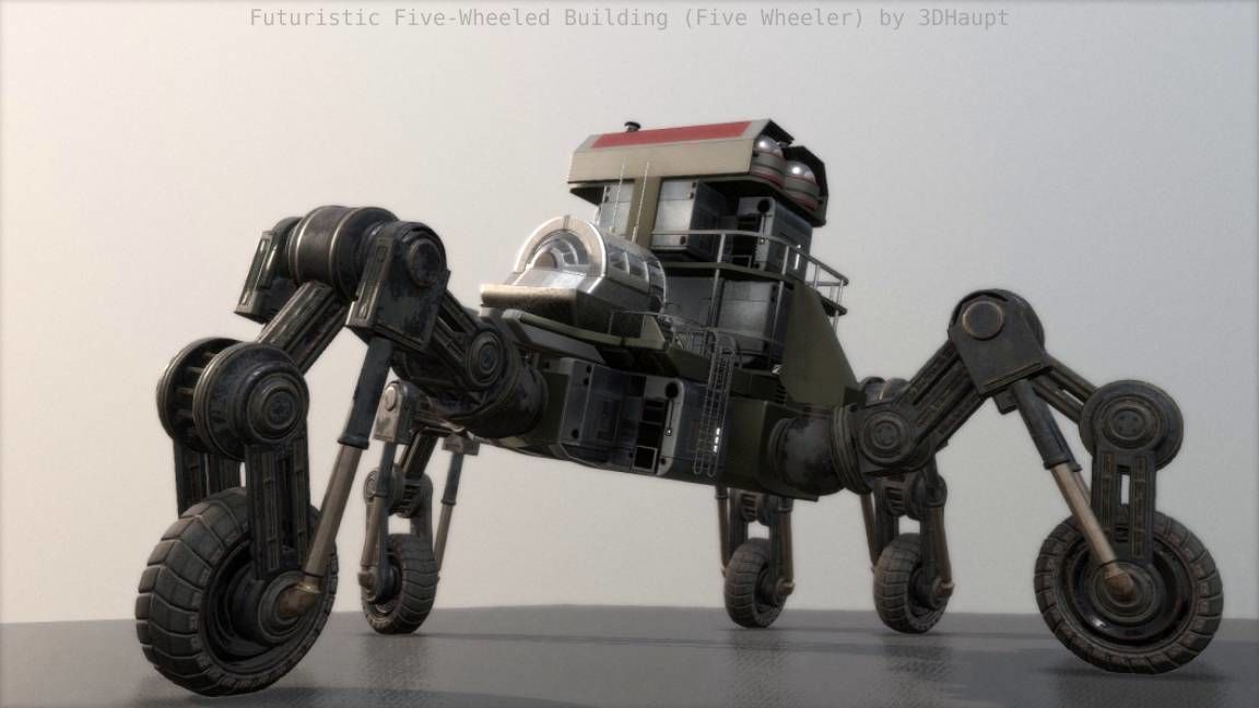 Futuristic Five-Wheeled Building - Five Wheeler - Free Download Free low-poly 3D model_18