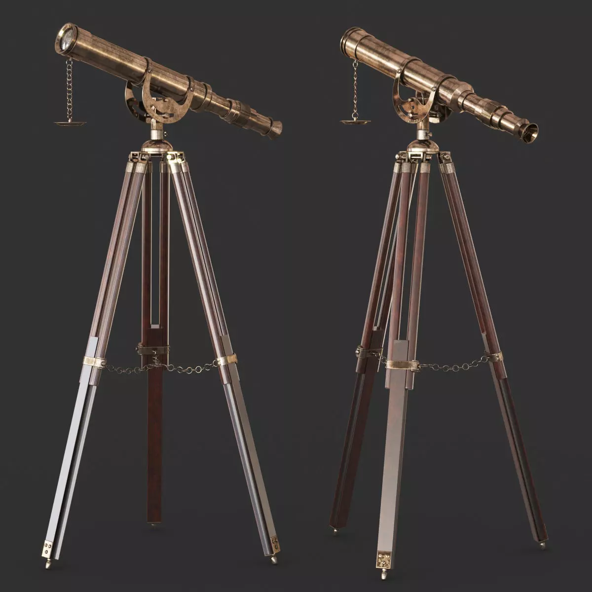 Vintage Antique Tripod Telescope 3D model_0