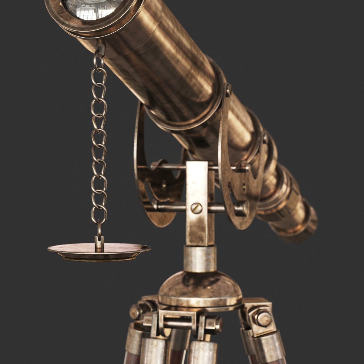 Vintage Antique Tripod Telescope 3D model_2