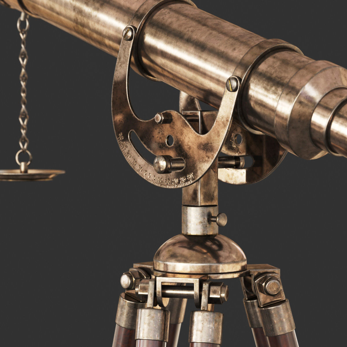 Vintage Antique Tripod Telescope 3D model_1