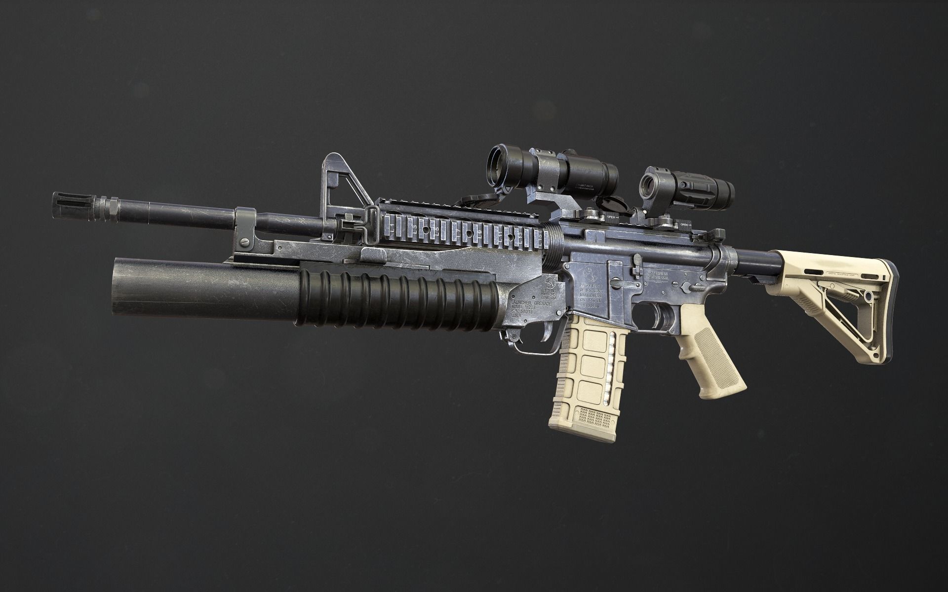 Rifle M4A1 Low-poly 3D model_9