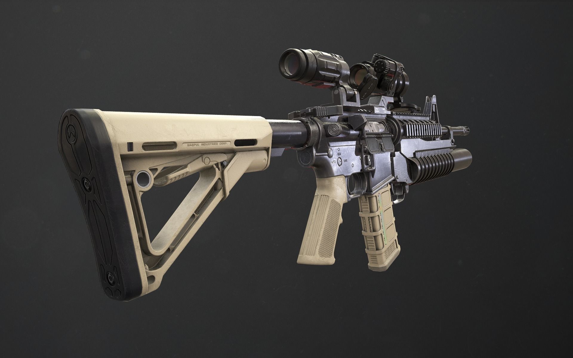 Rifle M4A1 Low-poly 3D model_26