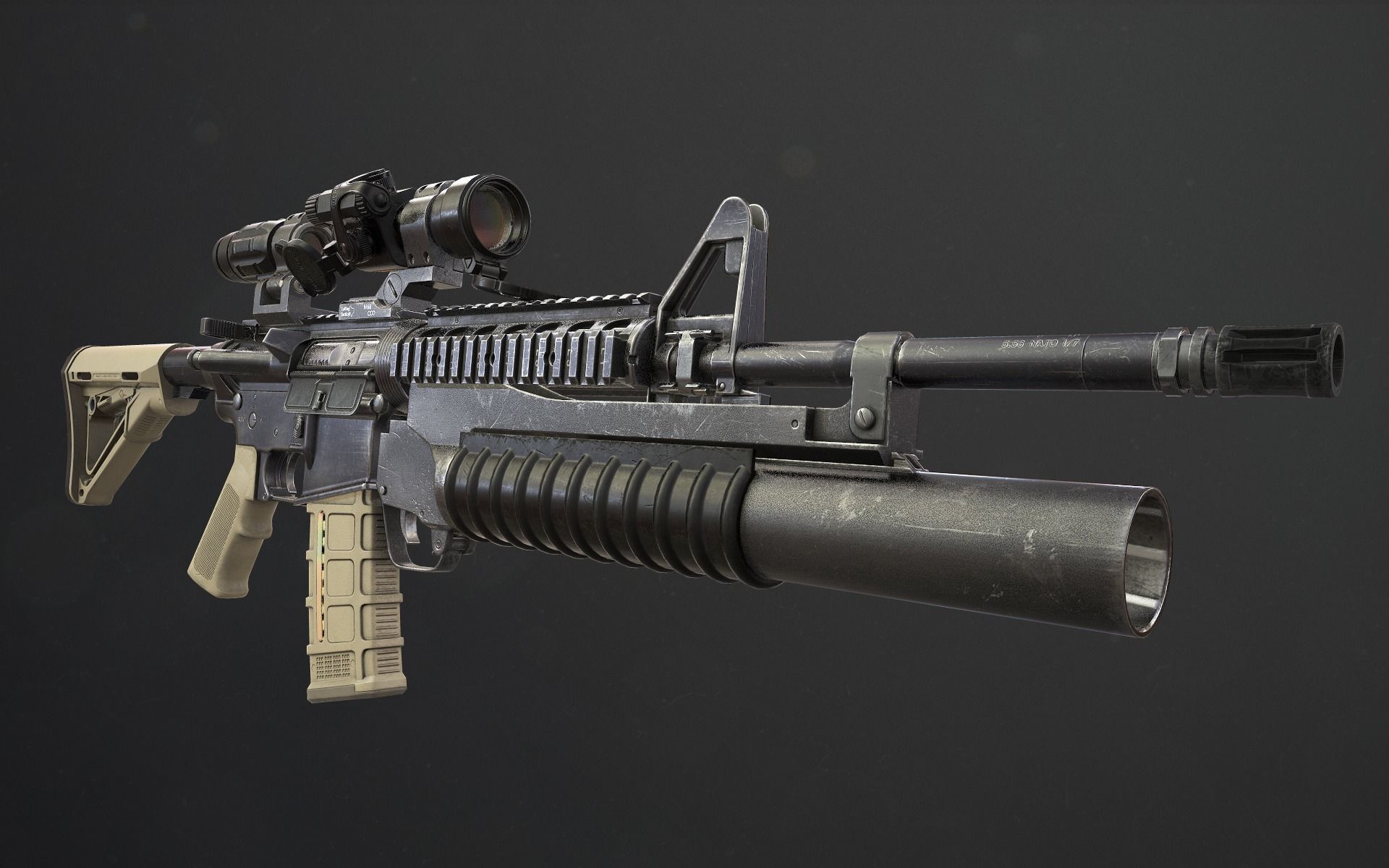 Rifle M4A1 Low-poly 3D model_25