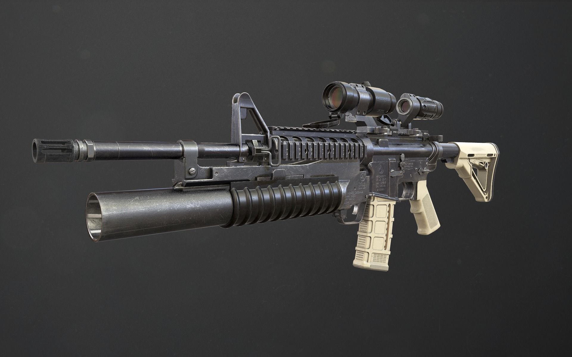 Rifle M4A1 Low-poly 3D model_5