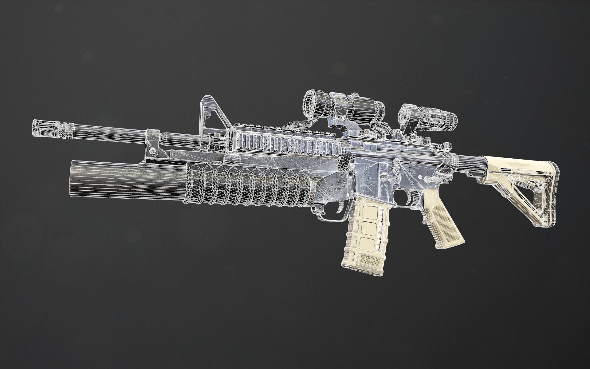 Rifle M4A1 Low-poly 3D model_10