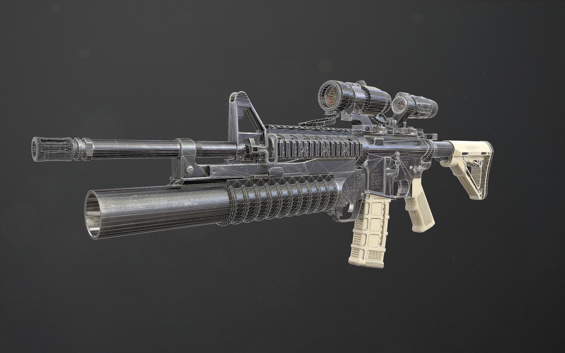 Rifle M4A1 Low-poly 3D model_6