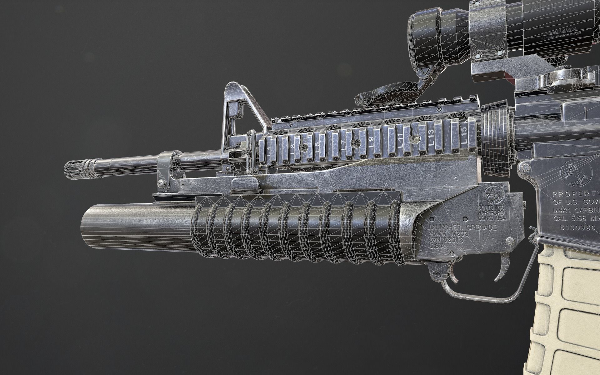 Rifle M4A1 Low-poly 3D model_16