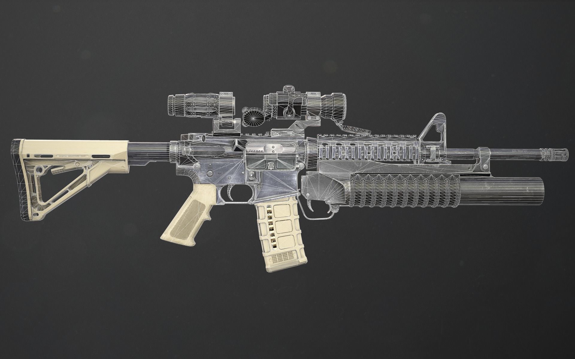 Rifle M4A1 Low-poly 3D model_24