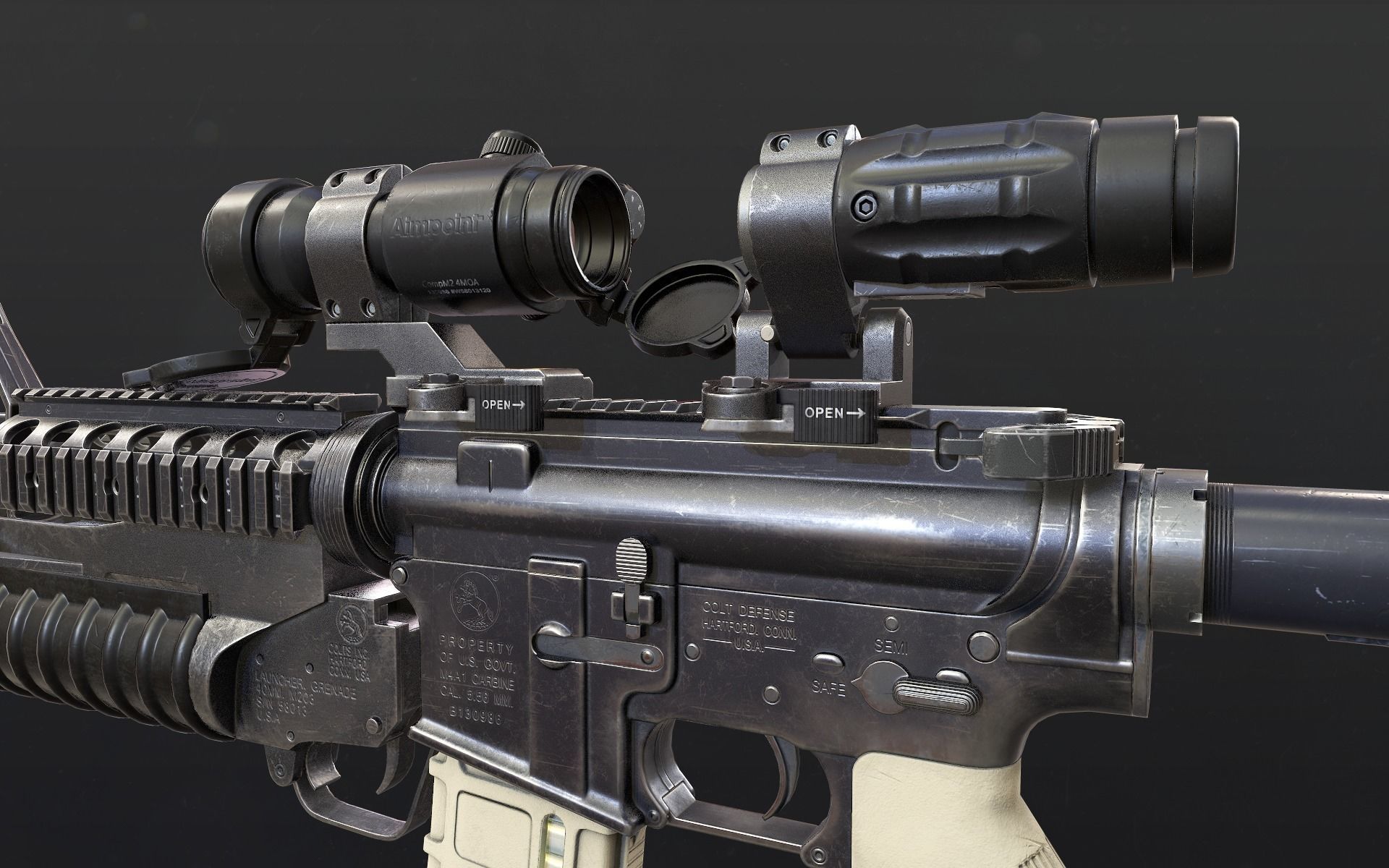 Rifle M4A1 Low-poly 3D model_17