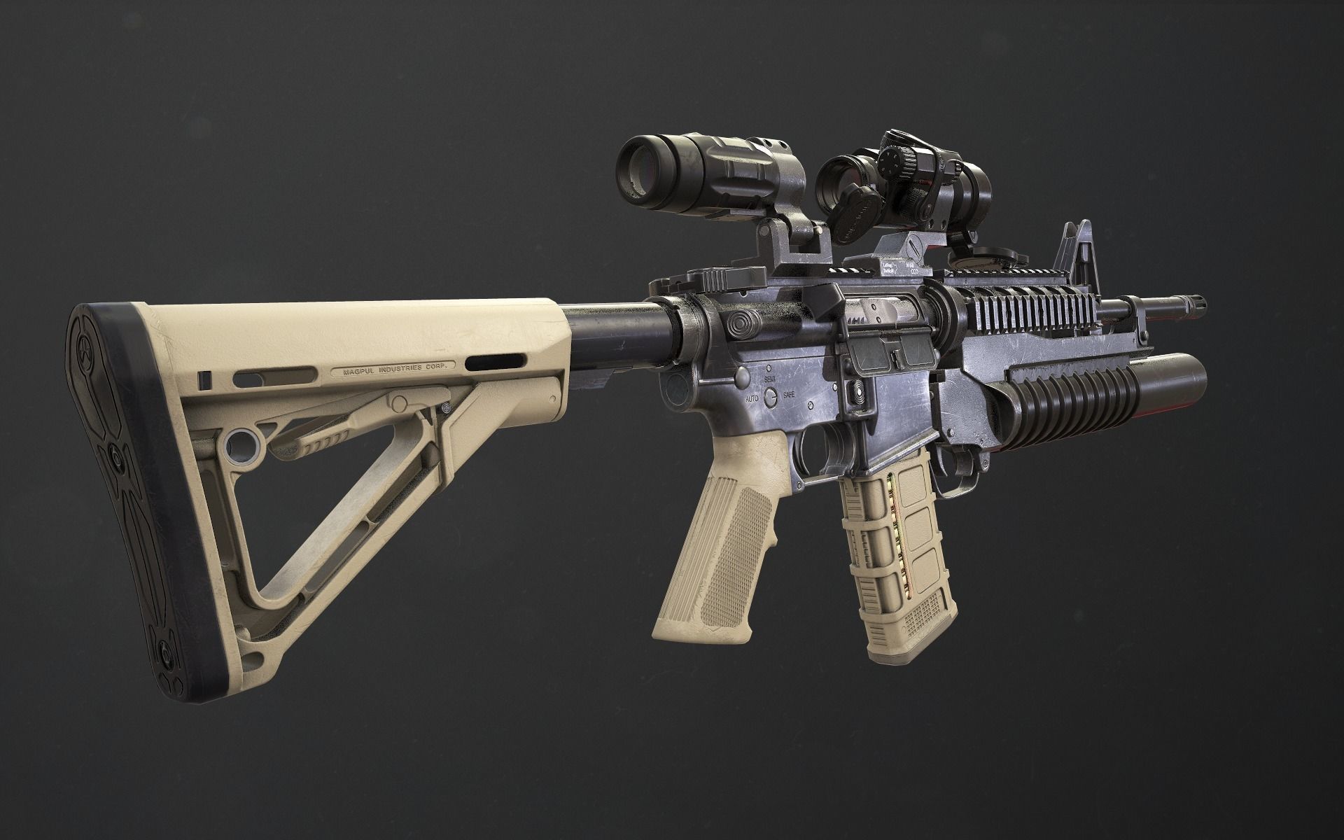 Rifle M4A1 Low-poly 3D model_27