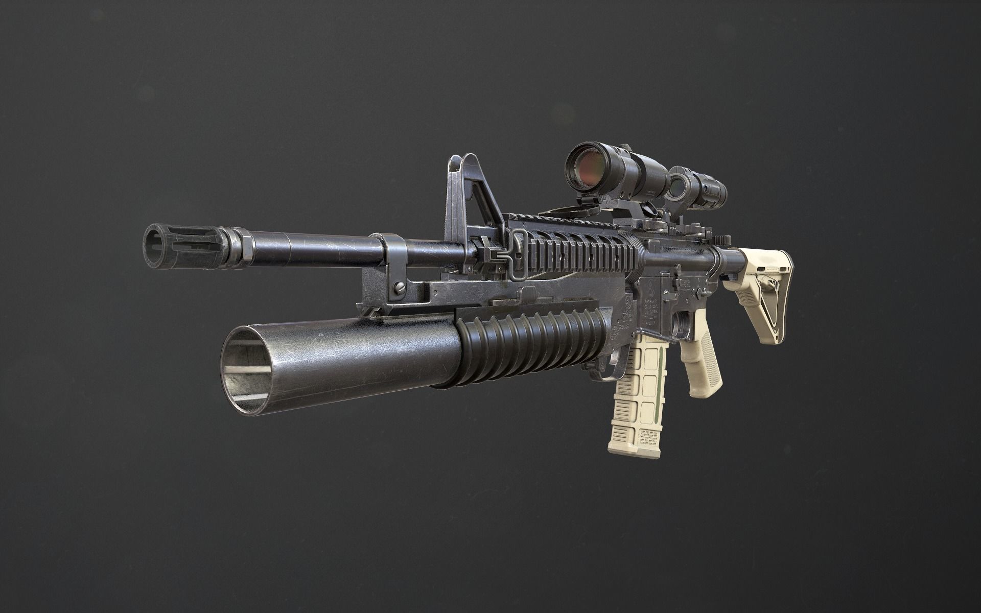 Rifle M4A1 Low-poly 3D model_3