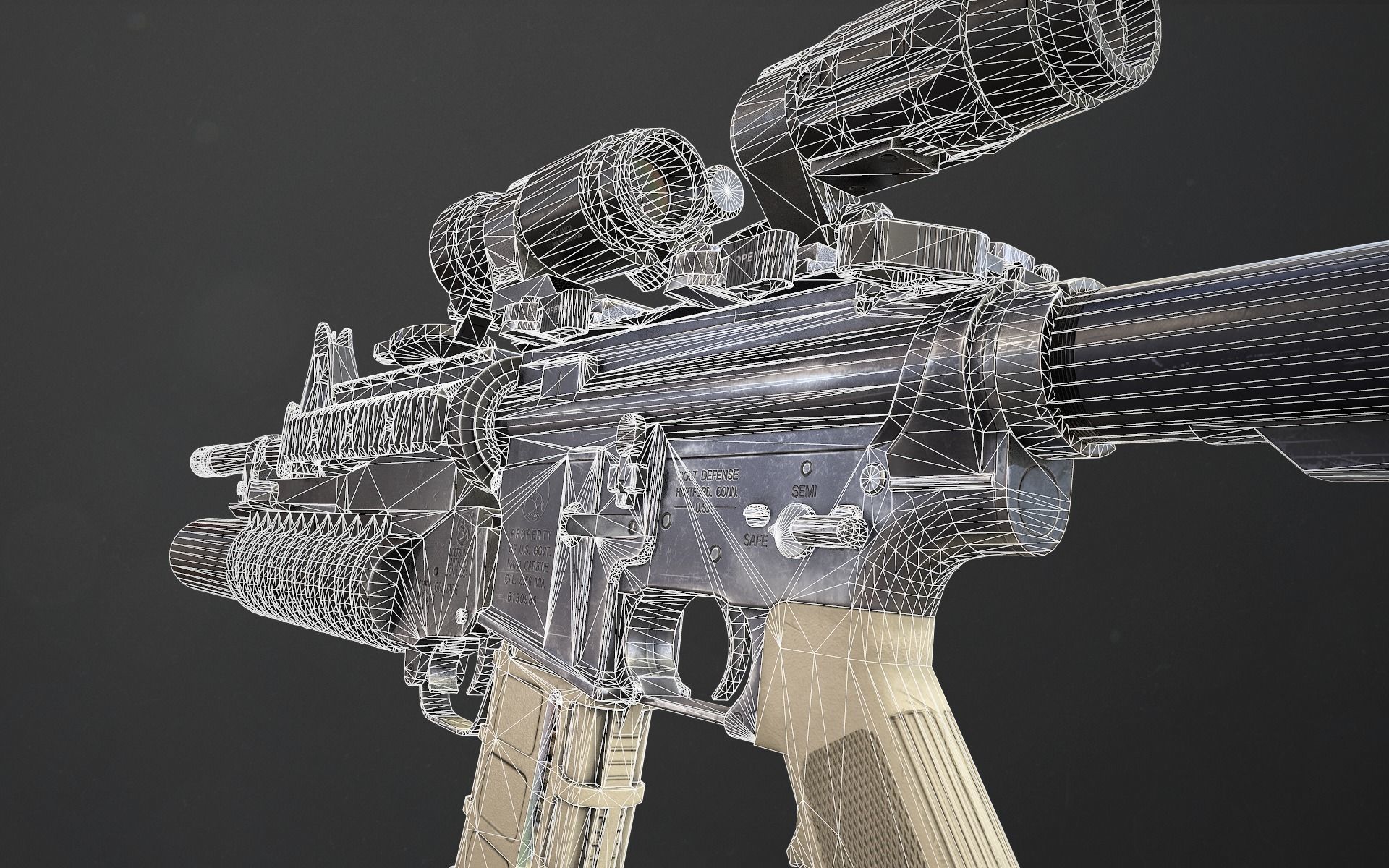 Rifle M4A1 Low-poly 3D model_14