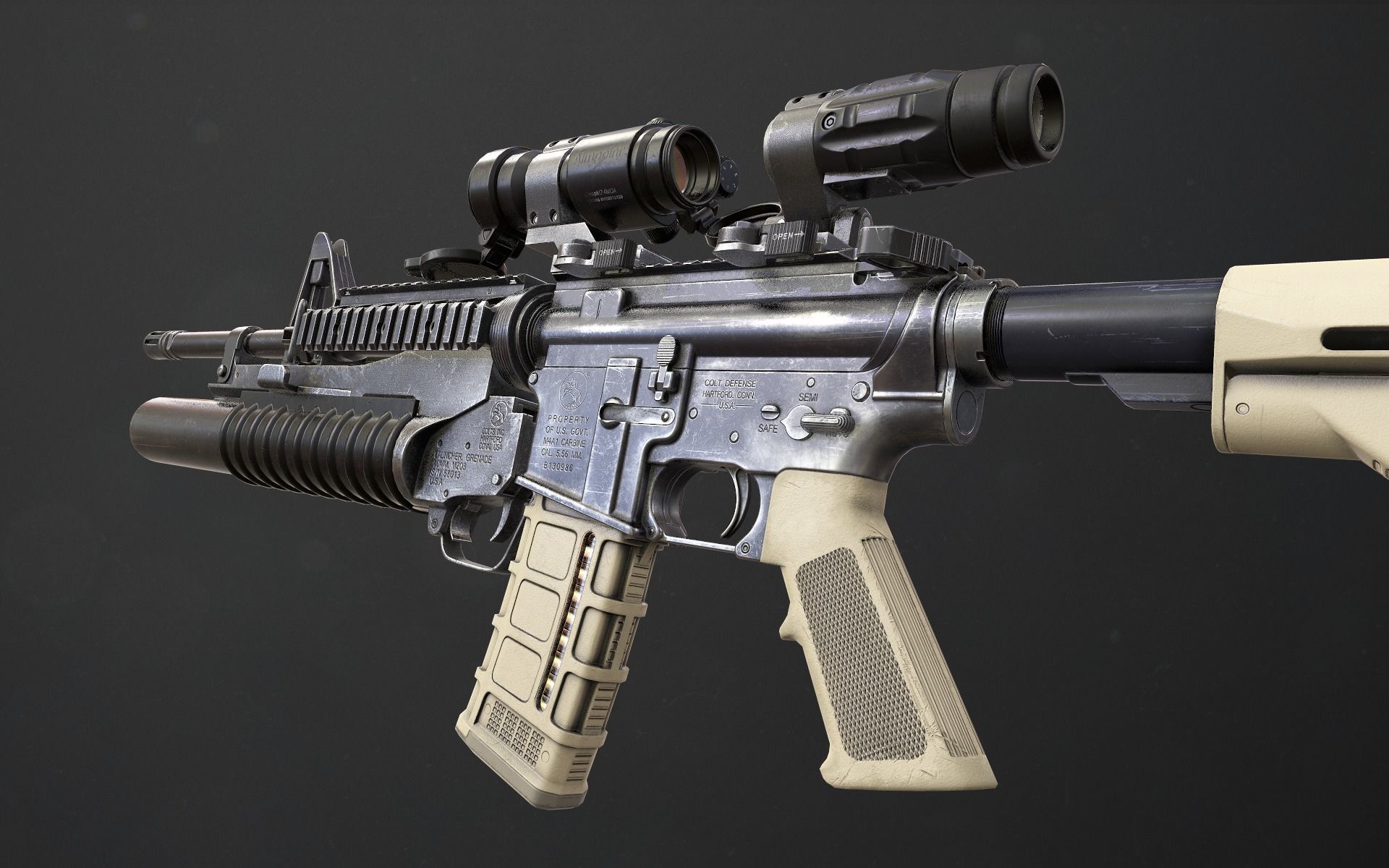 Rifle M4A1 Low-poly 3D model_11