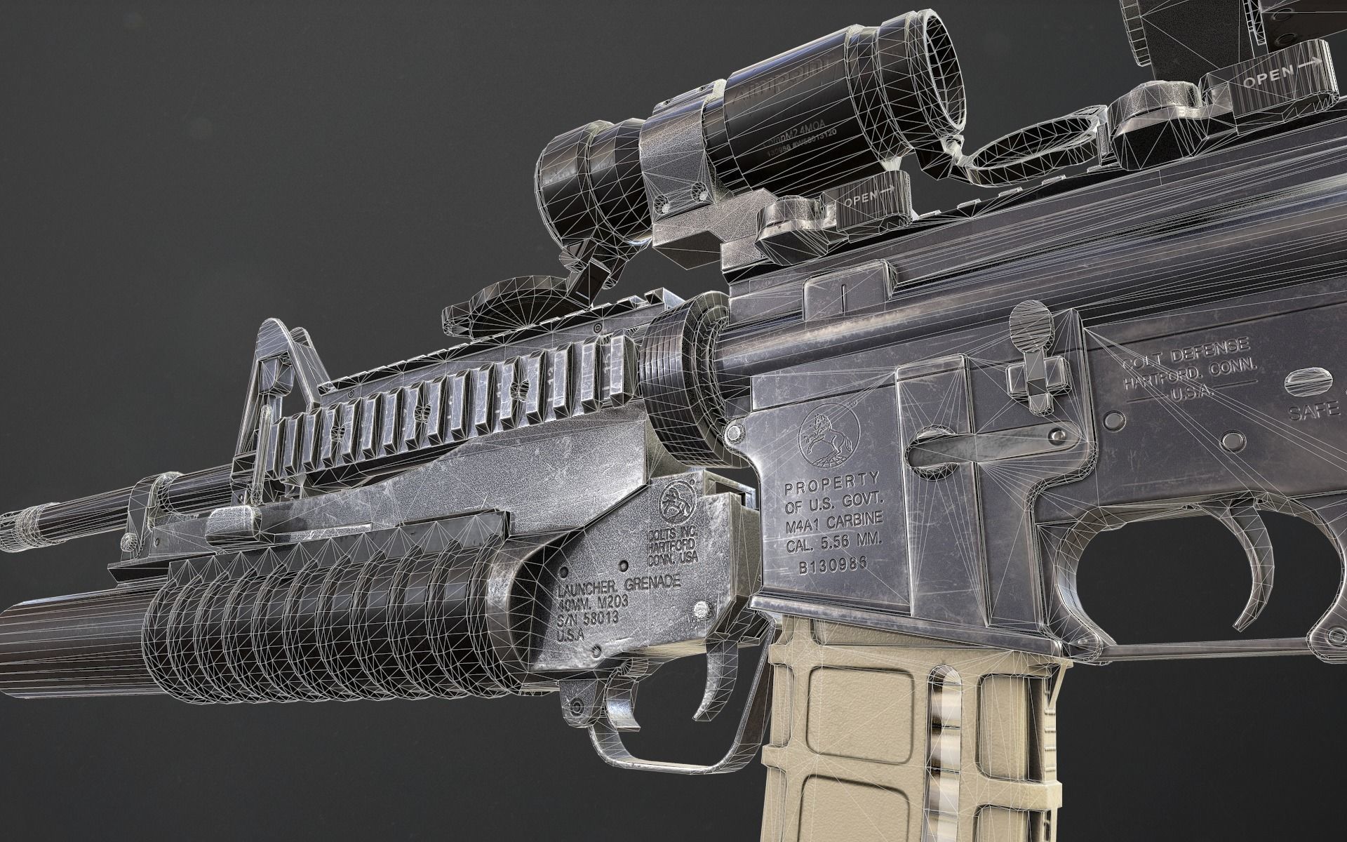 Rifle M4A1 Low-poly 3D model_20