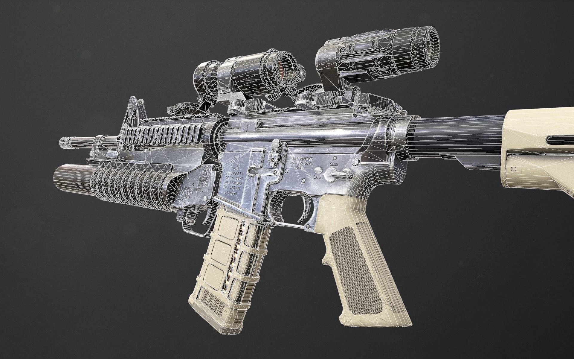 Rifle M4A1 Low-poly 3D model_12