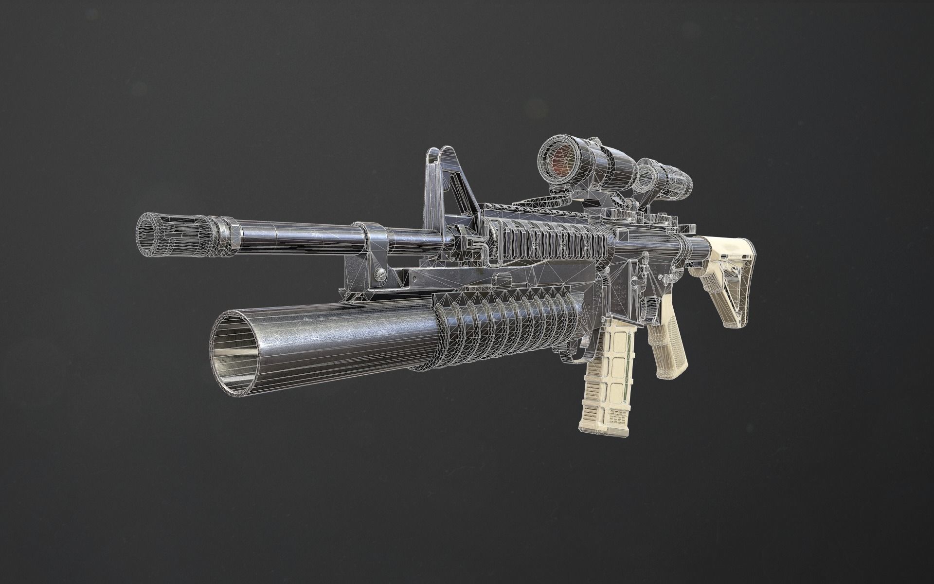 Rifle M4A1 Low-poly 3D model_4