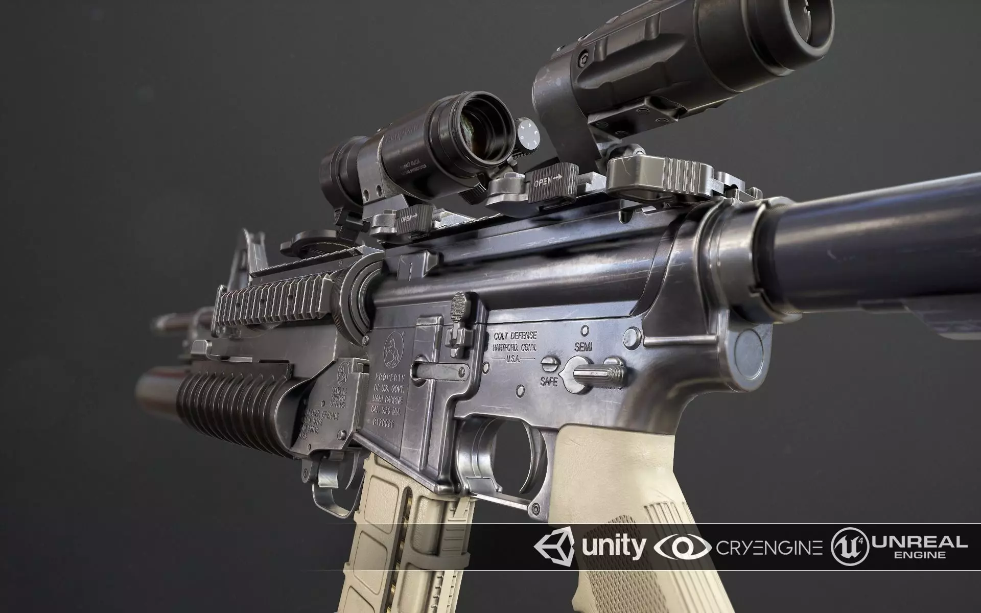 Rifle M4A1 Low-poly 3D model_0