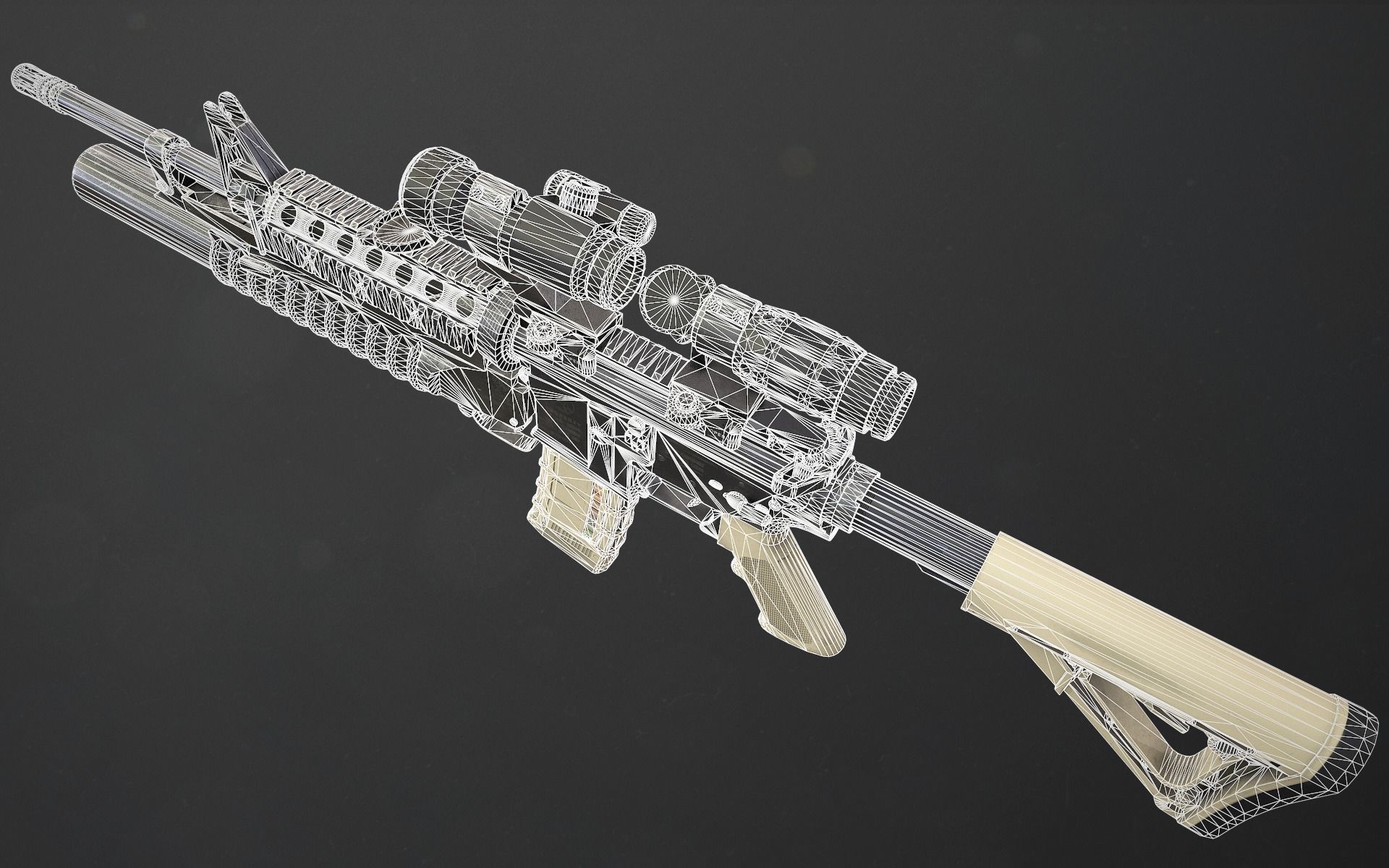 Rifle M4A1 Low-poly 3D model_32