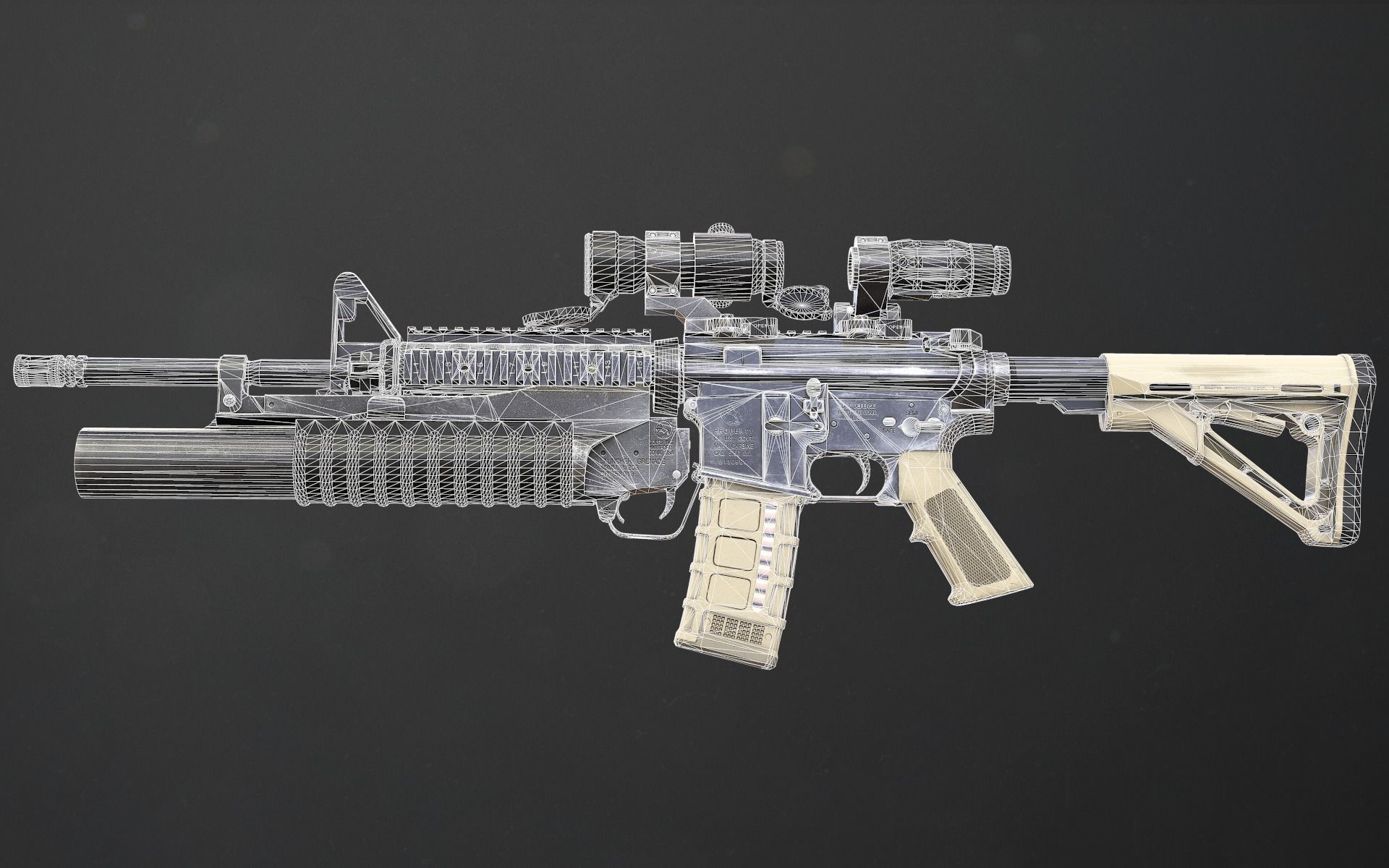 Rifle M4A1 Low-poly 3D model_8