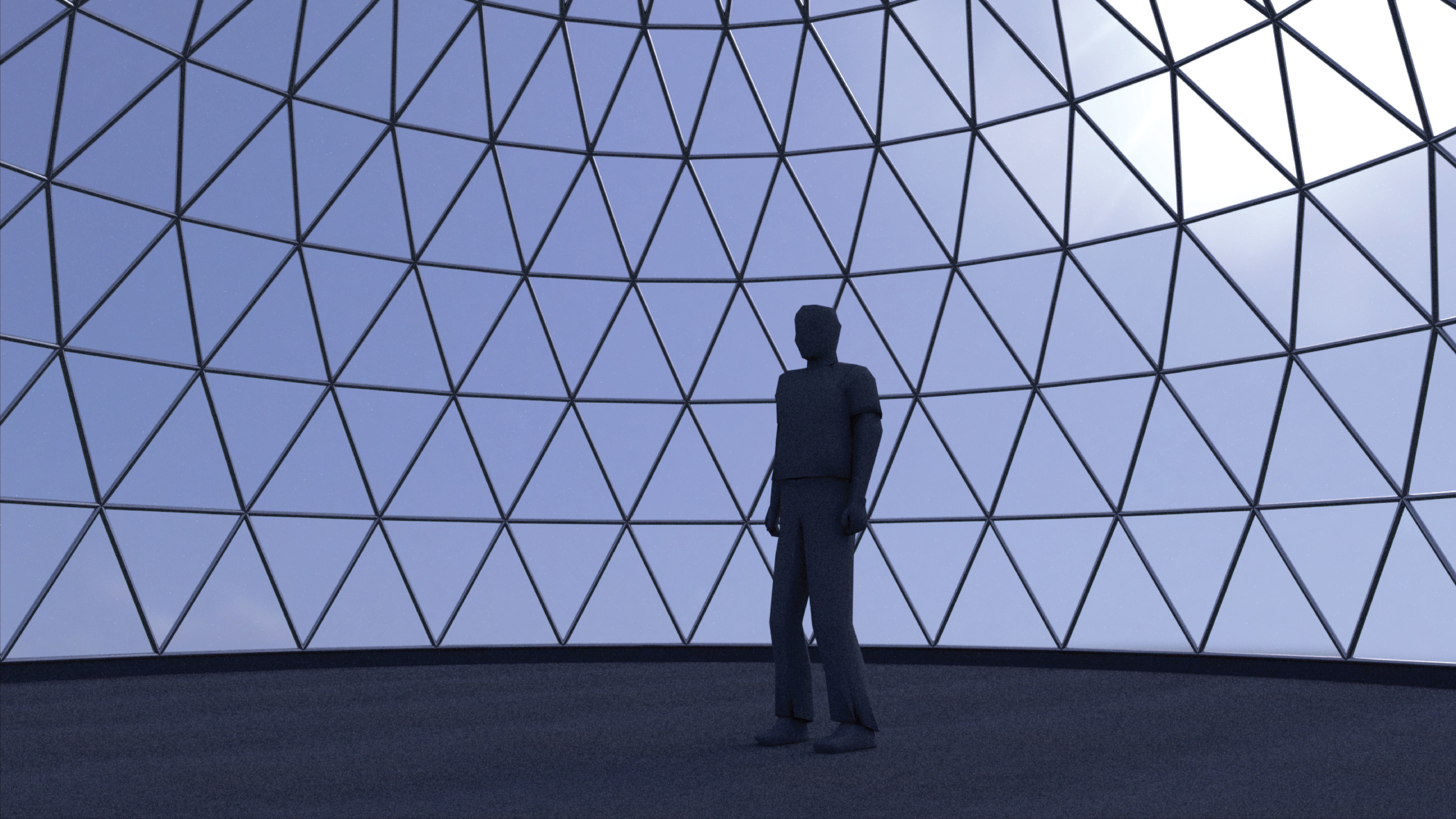 Geodesic dome like structure with triangulated structure Low-poly 3D model_5