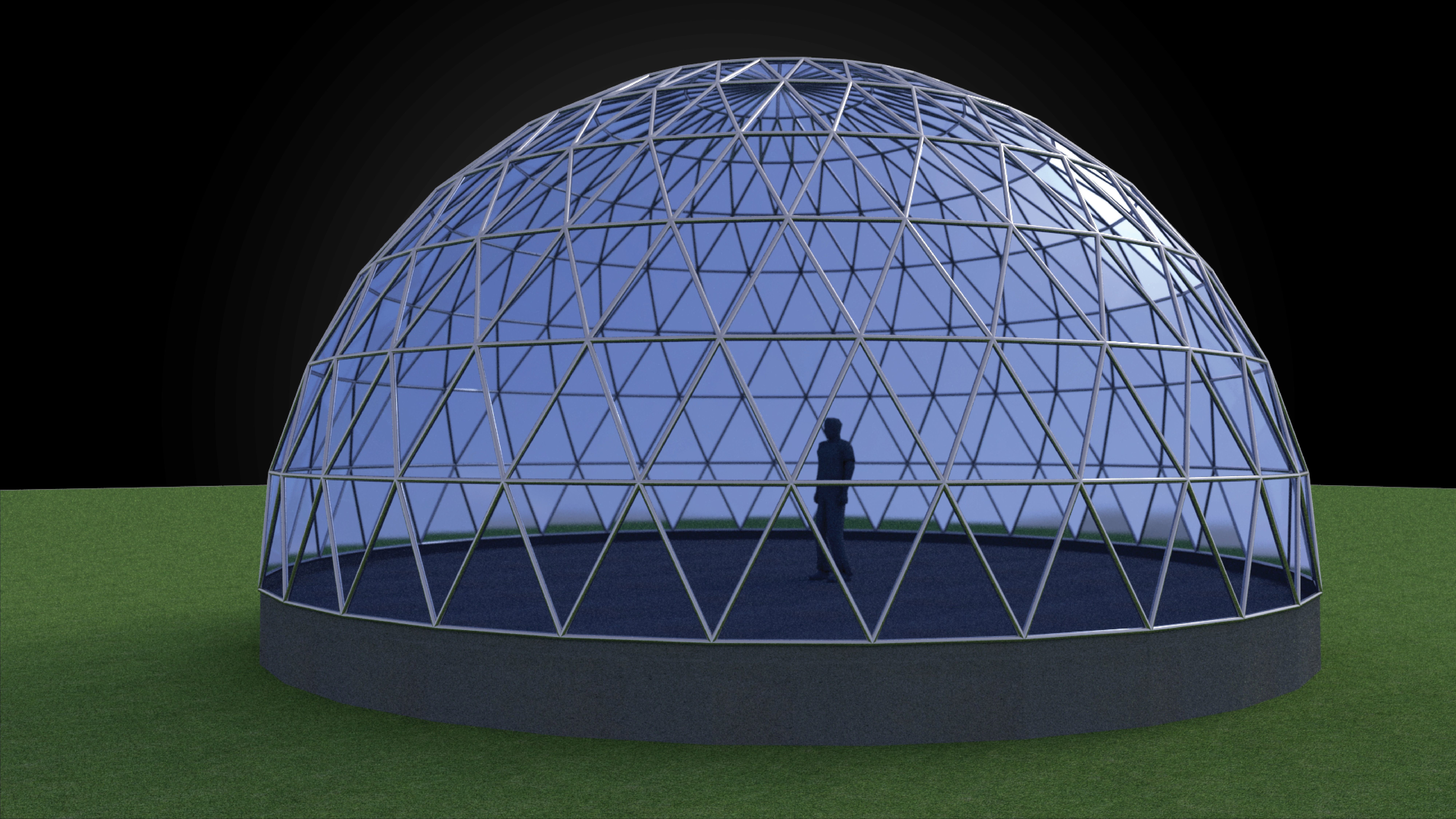 Geodesic dome like structure with triangulated structure Low-poly 3D model_1