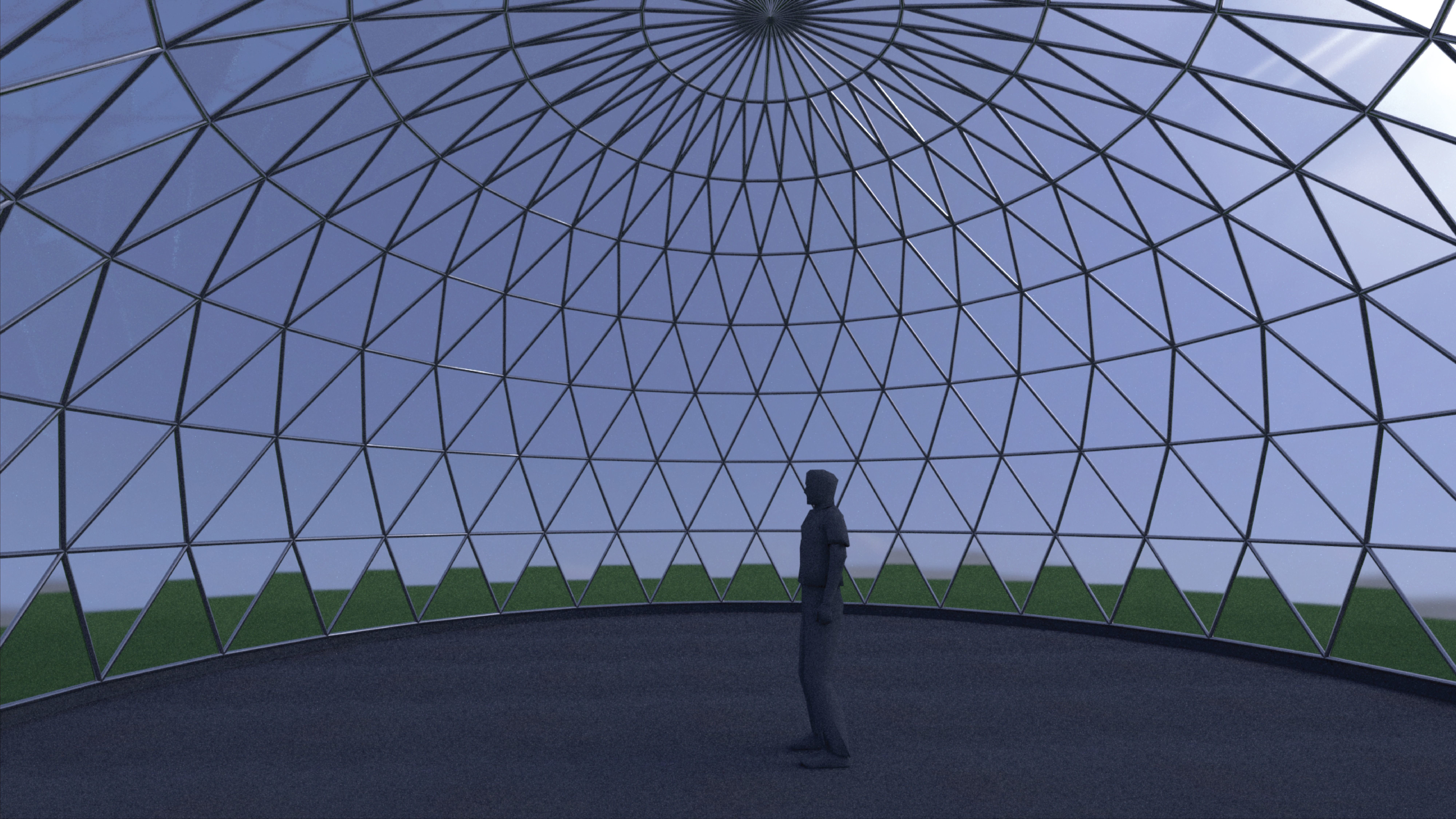 Geodesic dome like structure with triangulated structure Low-poly 3D model_4