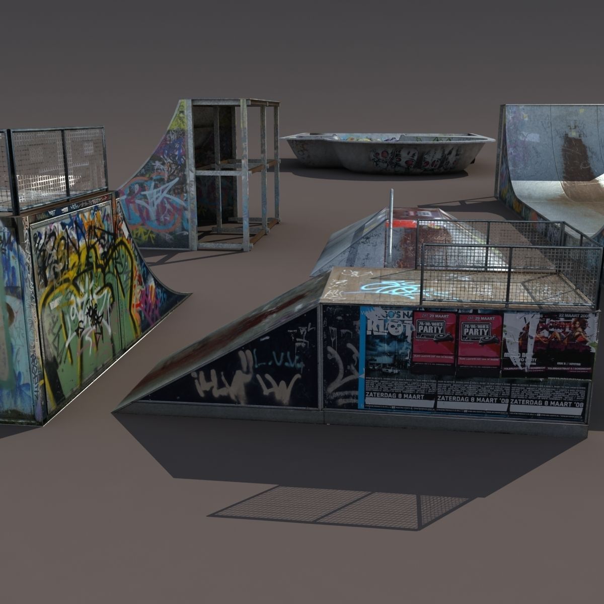 6 skate park element Low Poly Low-poly 3D model_1