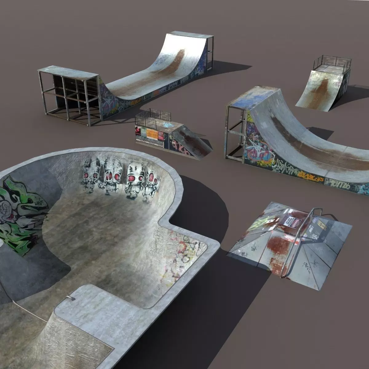 6 skate park element Low Poly Low-poly 3D model_0