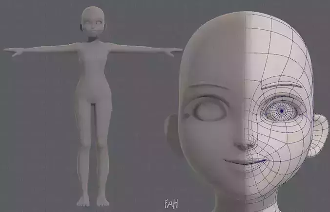 Base mesh girl characterV04 Low-poly 3D model