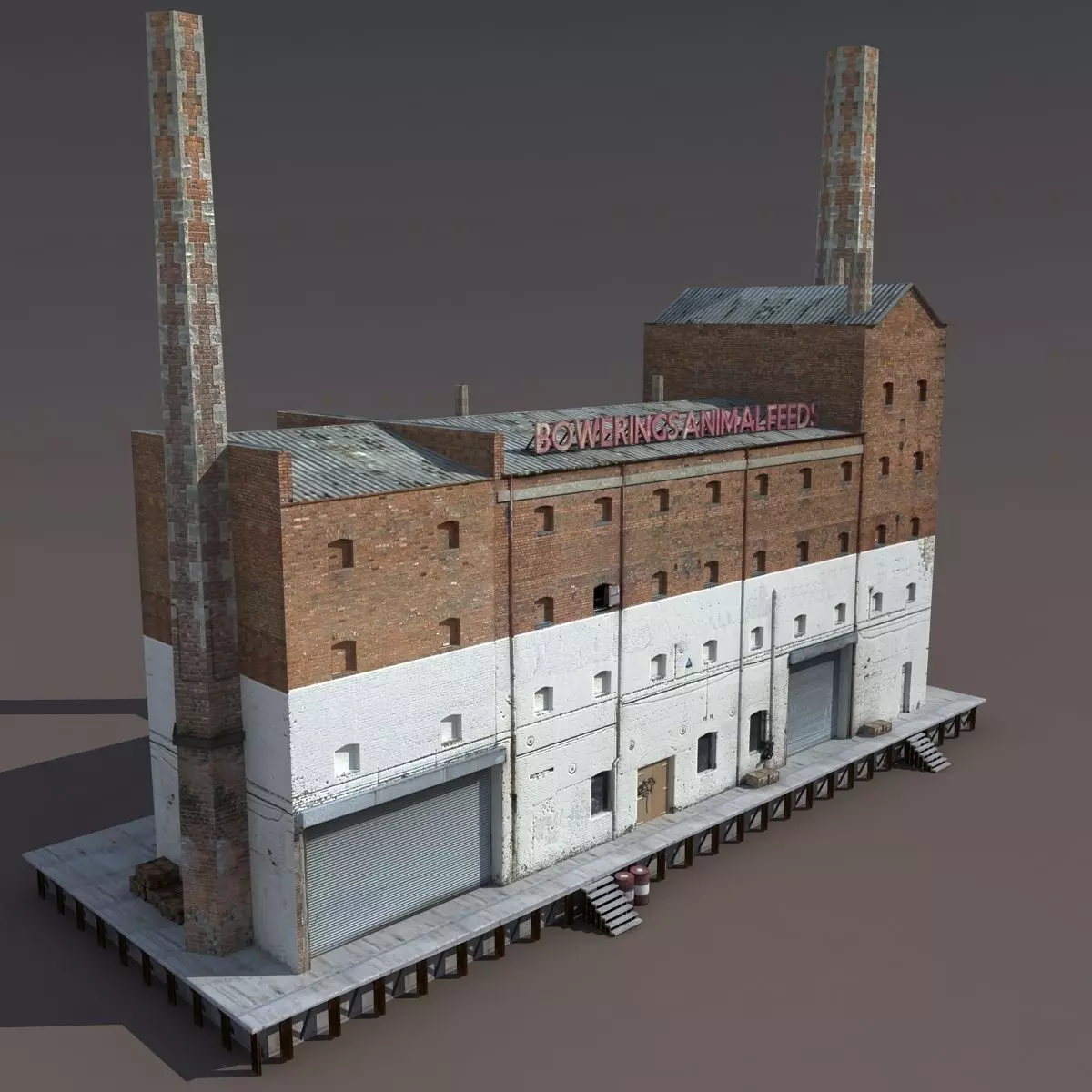 Abandoned Old Factory Low Poly 3d Model Low-poly 3D model_0