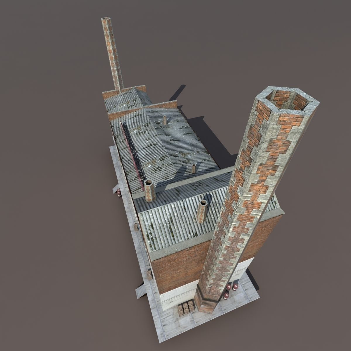Abandoned Old Factory Low Poly 3d Model Low-poly 3D model_1