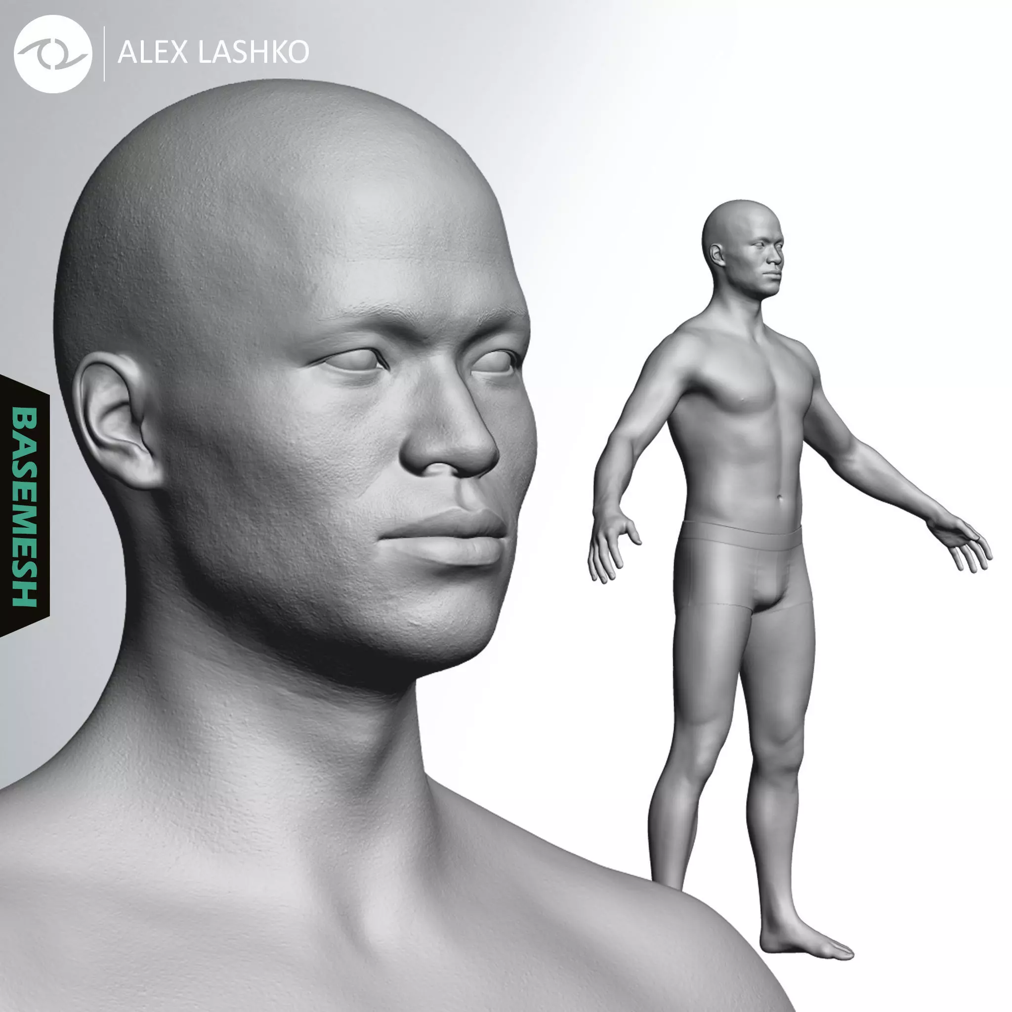 Average Asian Male Body Basemesh 3D model_0