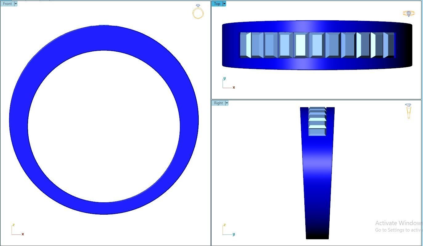 Baguette Ring  Band With Under Gallery  3D print model_3