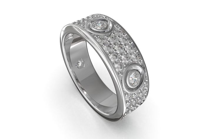RING25 gold wedding band with diamonds 3D print model