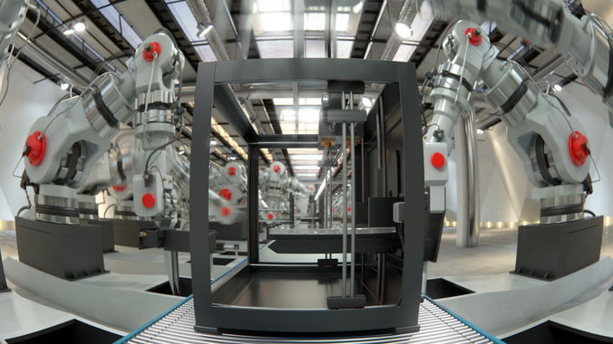 Robotic Factory Production 3d Printer Scene Animated Rigged 3D model