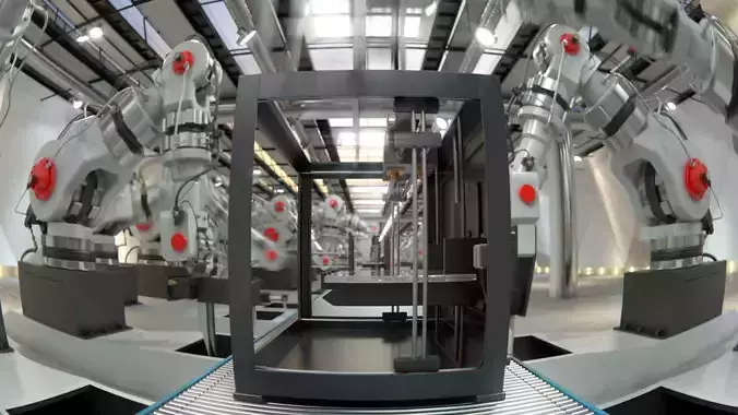 Robotic Factory Production 3d Printer Scene Animated Rigged 3D model