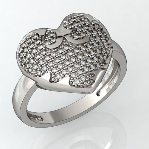 Ring-heart-2 heart ring with diamonds 3D print model