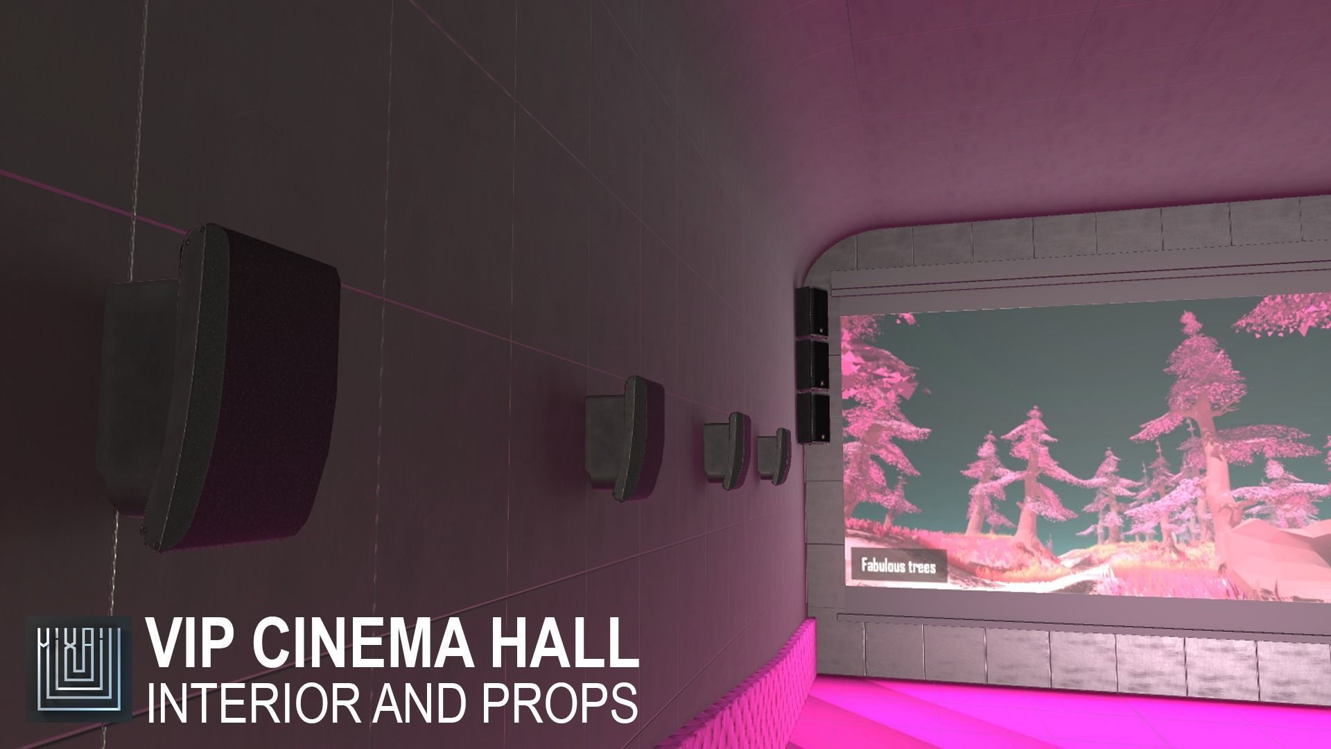 VIP cinema hall - interior and props Low-poly 3D model_12